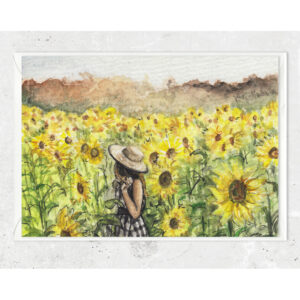 watercolor sunflower girl greeting card