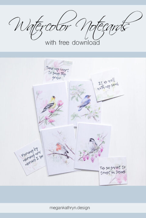 original watercolor bird notecards and free download